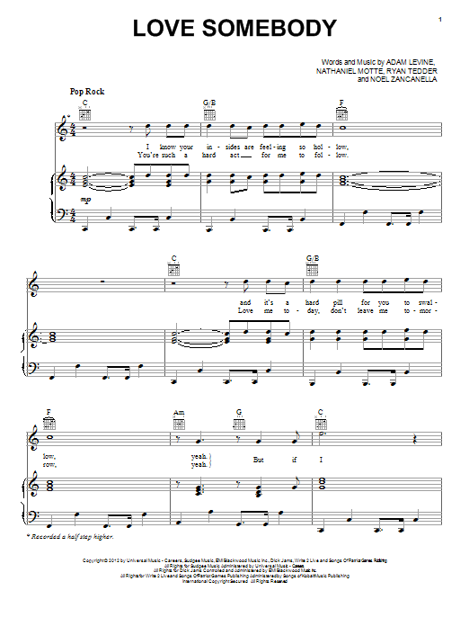 Learn to play Maroon 5 Love Somebody sheet music for Piano in minutes. Maroon 5 Love Somebody sheet music notes and chords