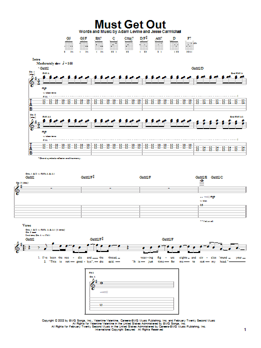 Learn to play Maroon 5 Must Get Out sheet music for Piano, Vocal & Guitar in minutes. Maroon 5 Must Get Out sheet music preview music notes and score for Piano, Vocal & Guitar including 6 page(s)