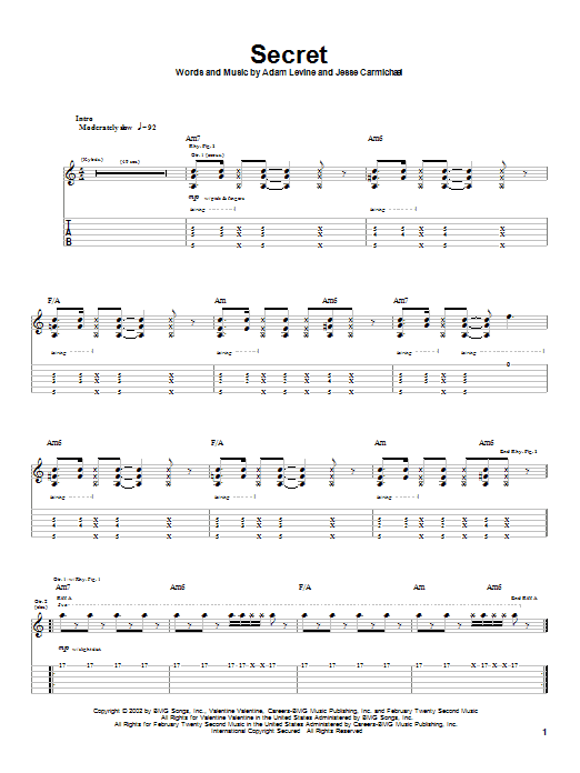 Learn to play Maroon 5 Secret sheet music for Guitar Tab in minutes. Maroon 5 Secret sheet music preview music notes and score for Guitar Tab including 6 page(s)