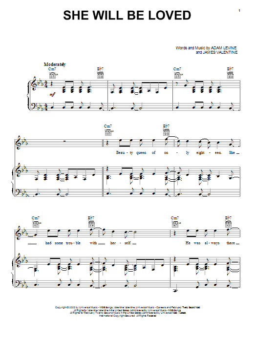 Learn to play Maroon 5 She Will Be Loved sheet music for Guitar Tab in minutes. Maroon 5 She Will Be Loved sheet music preview music notes and score for Guitar Tab including 7 page(s)