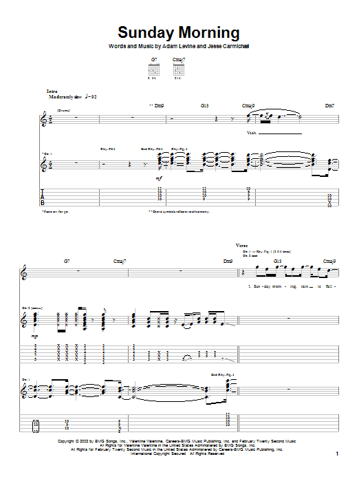 Learn to play Maroon 5 Sunday Morning sheet music for Guitar Tab in minutes. Maroon 5 Sunday Morning sheet music preview music notes and score for Guitar Tab including 5 page(s)