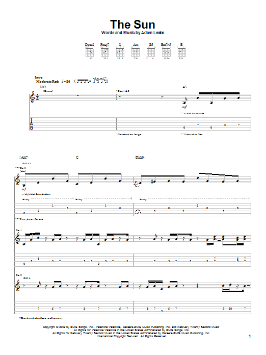 Learn to play Maroon 5 The Sun sheet music for Guitar Tab in minutes. Maroon 5 The Sun sheet music preview music notes and score for Guitar Tab including 11 page(s)