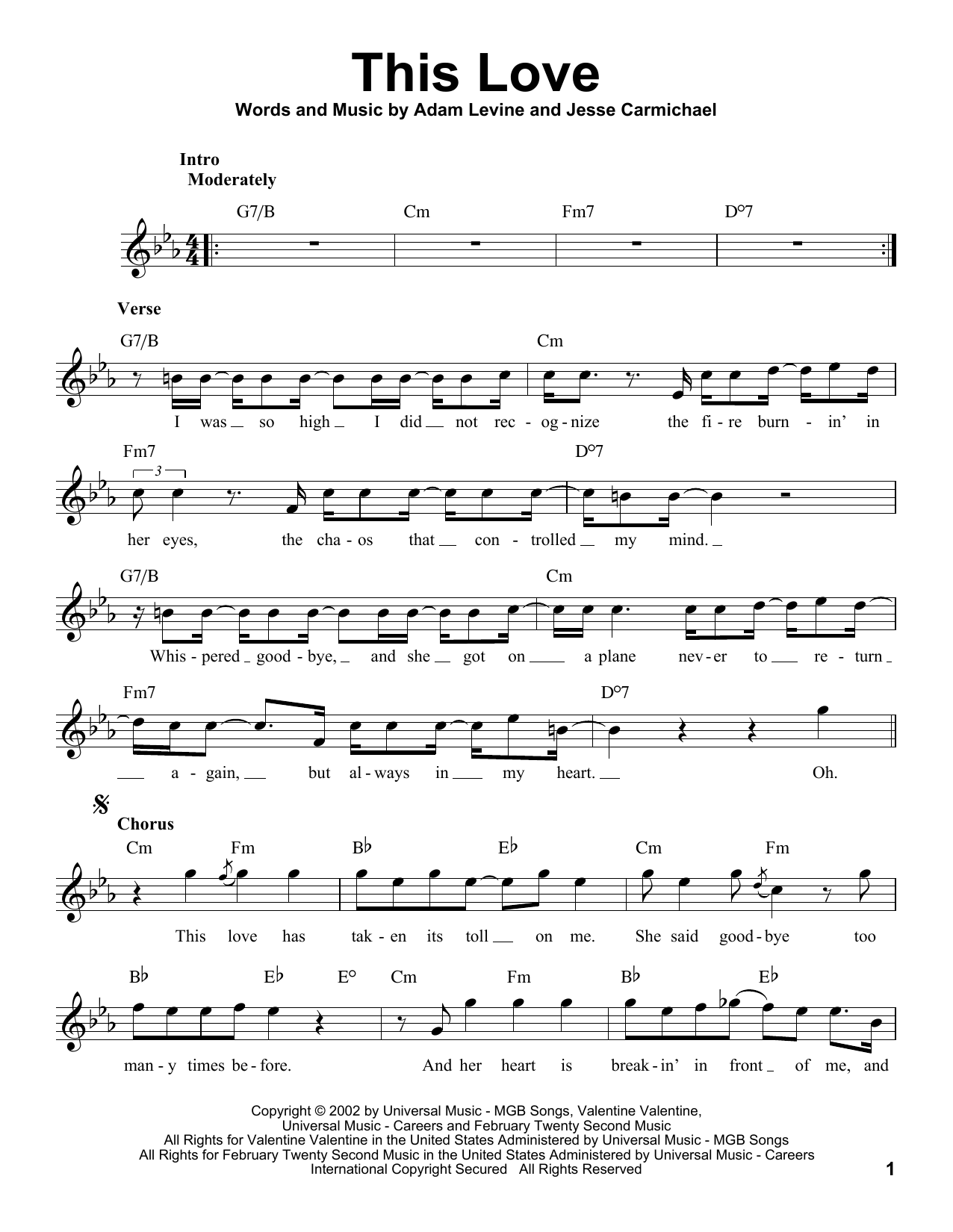 Maroon 5 This Love Sheet Music Notes Download Pdf Rock Score Guitar Ensemble 166664