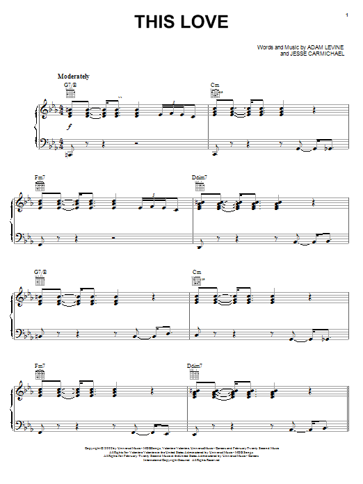 Learn to play Maroon 5 This Love sheet music for Piano, Vocal & Guitar (Right-Hand Melody) in minutes. Maroon 5 This Love sheet music notes and chords