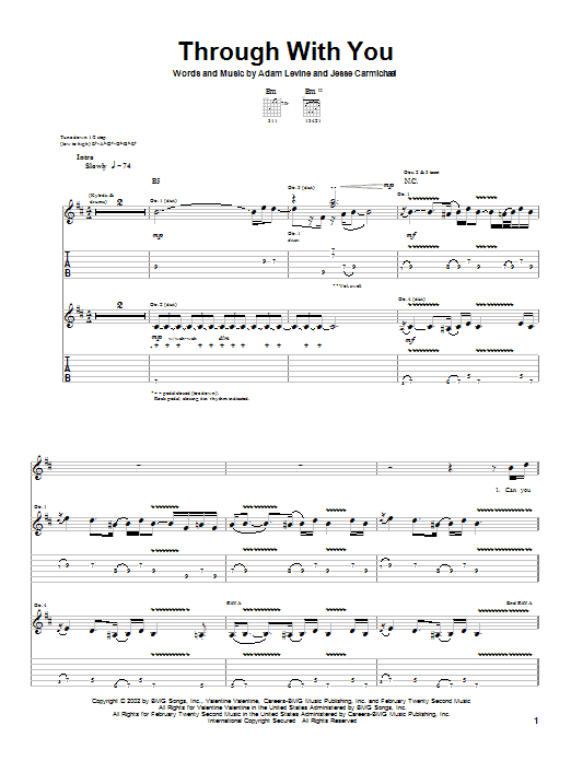 Learn to play Maroon 5 Through With You sheet music for Piano, Vocal & Guitar in minutes. Maroon 5 Through With You sheet music preview music notes and score for Piano, Vocal & Guitar including 7 page(s)