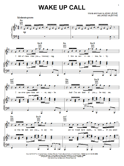 Learn to play Maroon 5 Wake Up Call sheet music for Easy Guitar Tab in minutes. Maroon 5 Wake Up Call sheet music preview music notes and score for Easy Guitar Tab including 4 page(s)