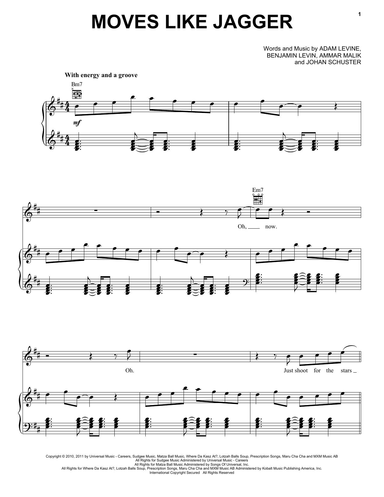 Maroon 5 featuring Christina Aguilera Moves Like Jagger sheet music preview music notes and score for Piano, Vocal & Guitar (Right-Hand Melody) including 6 page(s)