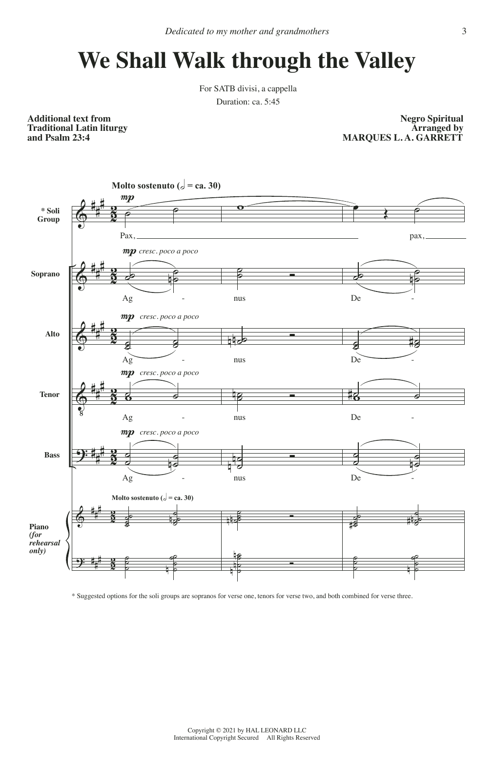 Marques L.A. Garrett We Shall Walk Through The Valley sheet music, chords, lyrics - Printable PDF for SATB Choir