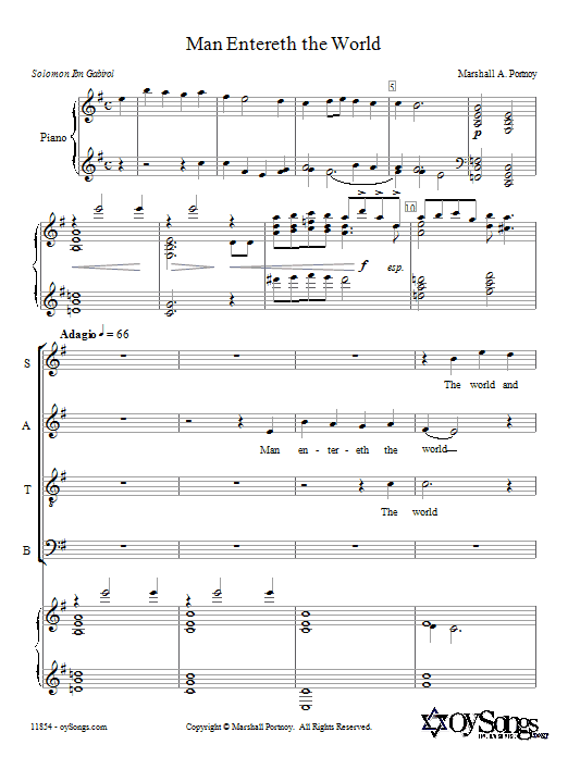 Marshall Portnoy Man Entereth the World sheet music, chords, lyrics - Printable PDF for SATB