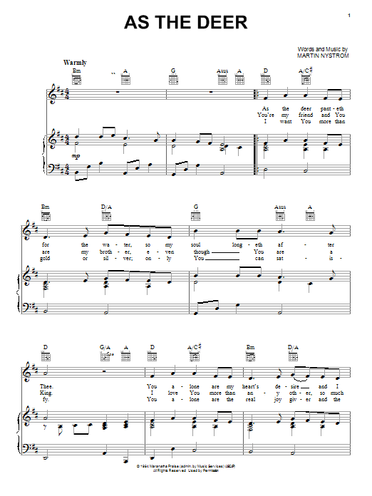 Learn to play Martin Nystrom As The Deer sheet music for Super Easy Piano in minutes. Martin Nystrom As The Deer sheet music preview music notes and score for Super Easy Piano including 1 page(s)