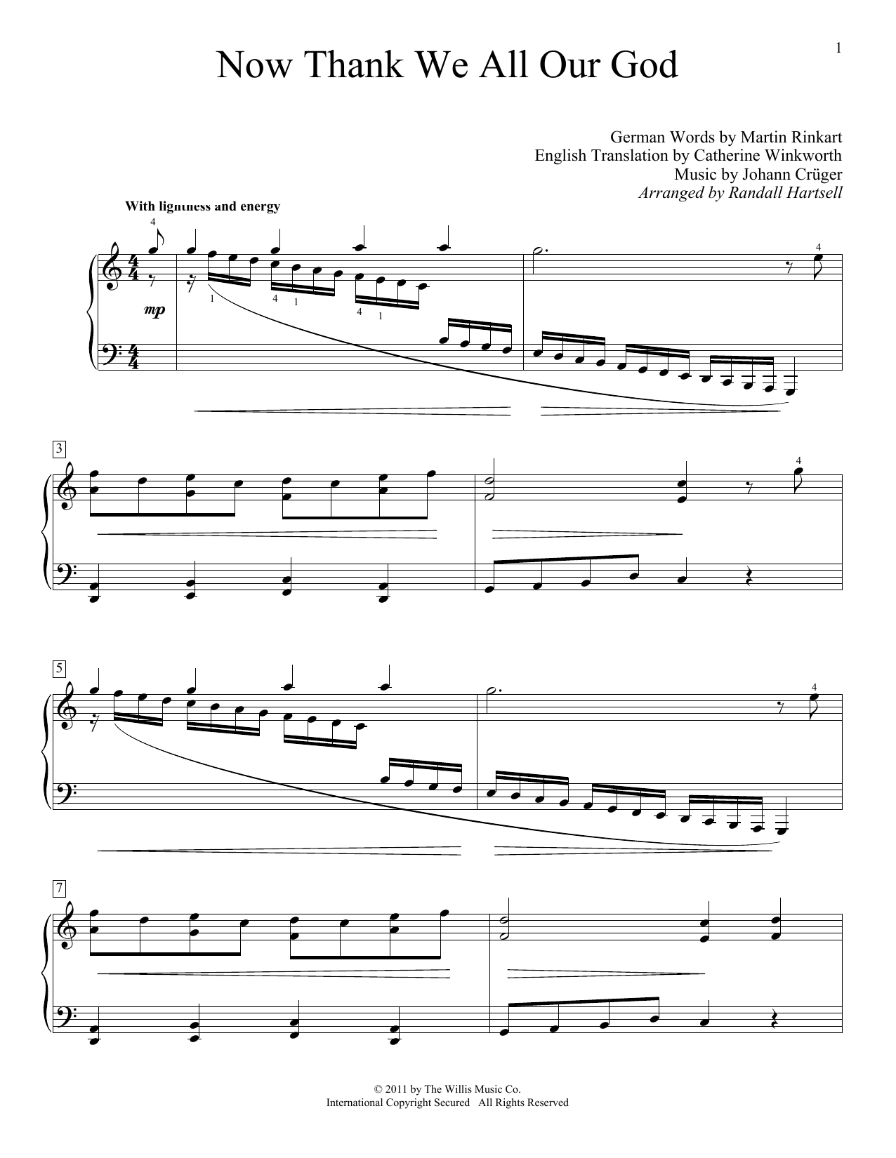 Martin Rinkart Now Thank We All Our God sheet music preview music notes and score for Piano including 3 page(s)