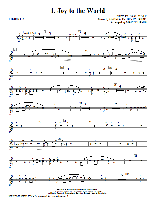 Marty Hamby We Come With Joy Orchestration - Horn 1 & 2 sheet music, chords, lyrics - Printable PDF for Choir Instrumental Pak
