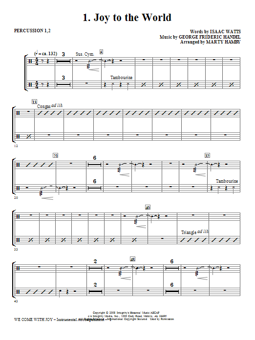 Marty Hamby We Come With Joy Orchestration - Percussion 1 & 2 sheet music, chords, lyrics - Printable PDF for Choir Instrumental Pak