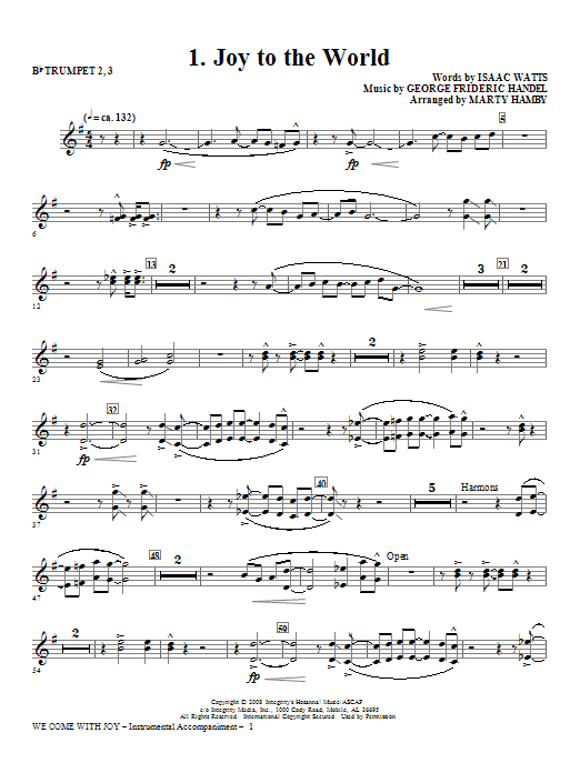 Marty Hamby We Come With Joy Orchestration - Trumpet 2 & 3 sheet music, chords, lyrics - Printable PDF for Choir Instrumental Pak