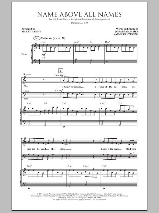 Learn to play Marty Hamby Name Above All Names sheet music for SATB in minutes. Marty Hamby Name Above All Names sheet music notes and chords