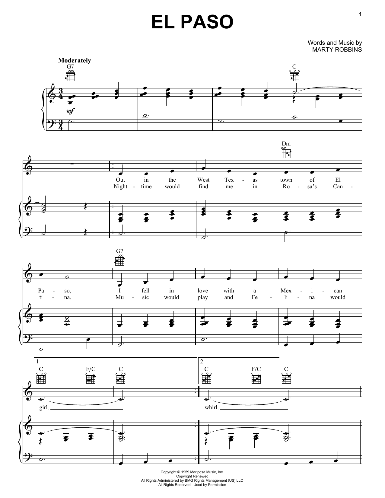 Learn to play Marty Robbins El Paso sheet music for Lyrics & Piano Chords in minutes. Marty Robbins El Paso sheet music preview music notes and score for Lyrics & Piano Chords including 4 page(s)