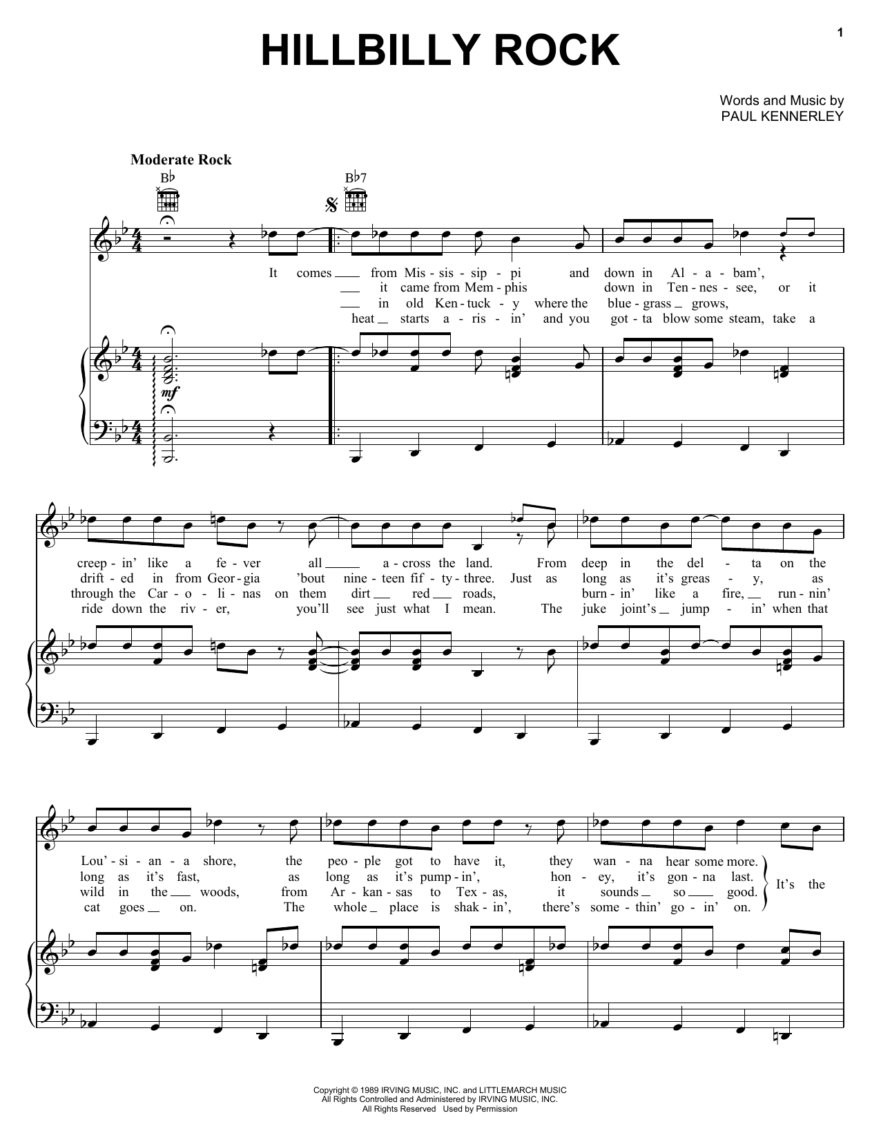 Marty Stuart Hillbilly Rock sheet music preview music notes and score for Lyrics & Chords including 2 page(s)