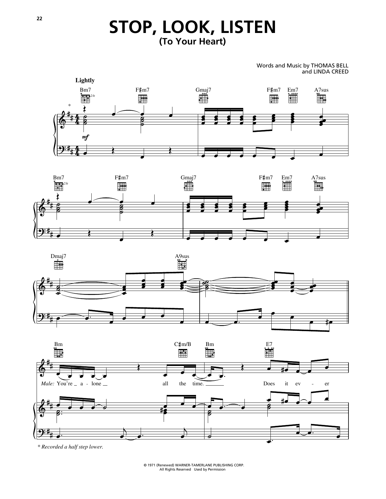 Marvin Gaye & Diana Ross Stop, Look, Listen (To Your Heart) sheet music, chords, lyrics - Printable PDF for Piano, Vocal & Guitar (Right-Hand Melody)