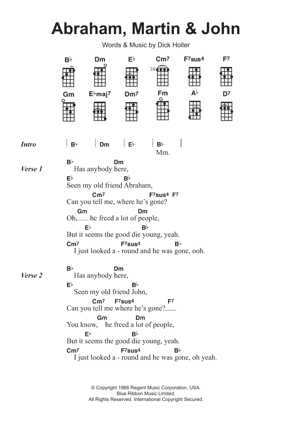 Marvin Gaye Abraham, Martin & John sheet music, chords, lyrics - Printable PDF for Ukulele