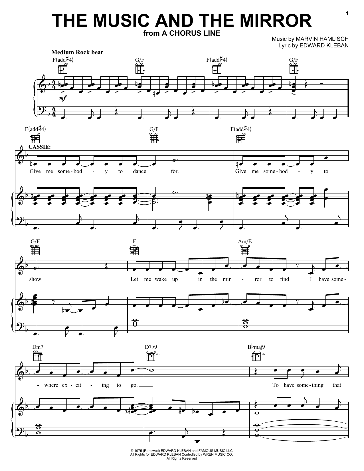 Marvin Hamlisch The Music And The Mirror (from A Chorus Line) sheet music, chords, lyrics - Printable PDF for Piano, Vocal & Guitar (Right-Hand Melody)