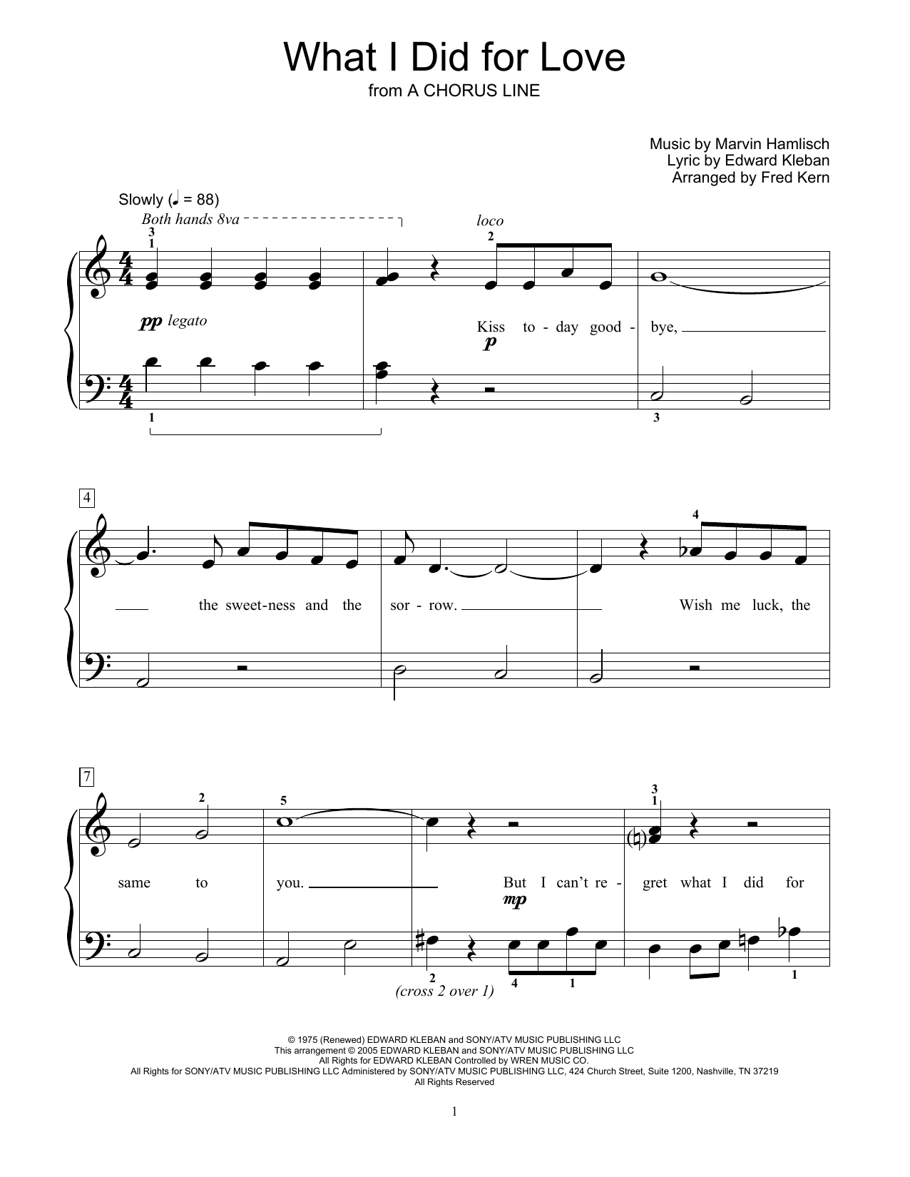 Marvin Hamlisch What I Did For Love (from 'A Chorus Line') sheet music, chords, lyrics - Printable PDF for Easy Piano