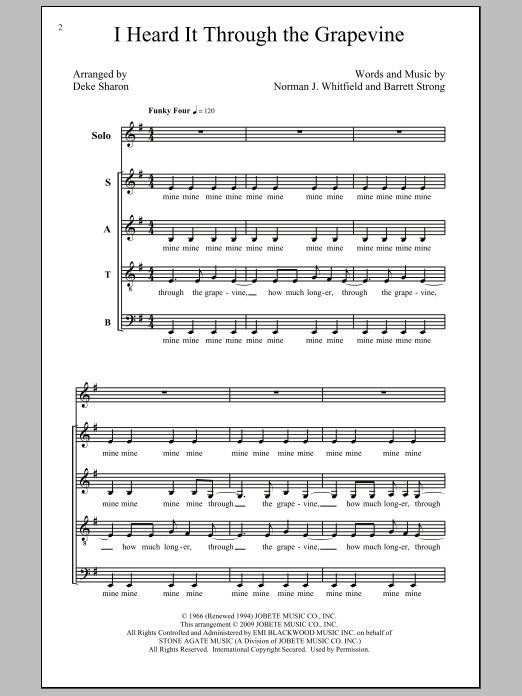Learn to play Marvin Gaye I Heard It Through The Grapevine (arr. Deke Sharon) sheet music for SATB in minutes. Marvin Gaye I Heard It Through The Grapevine (arr. Deke Sharon) sheet music preview music notes and score for SATB including 24 page(s)