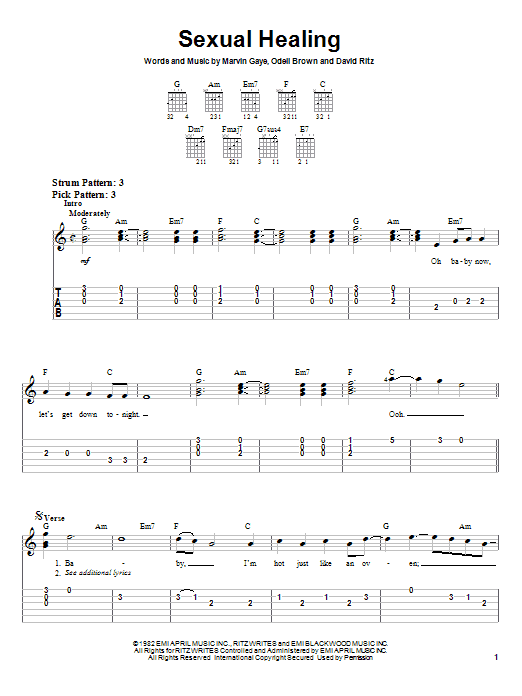 Learn to play Marvin Gaye Sexual Healing sheet music for Easy Guitar in minutes. Marvin Gaye Sexual Healing sheet music notes and chords