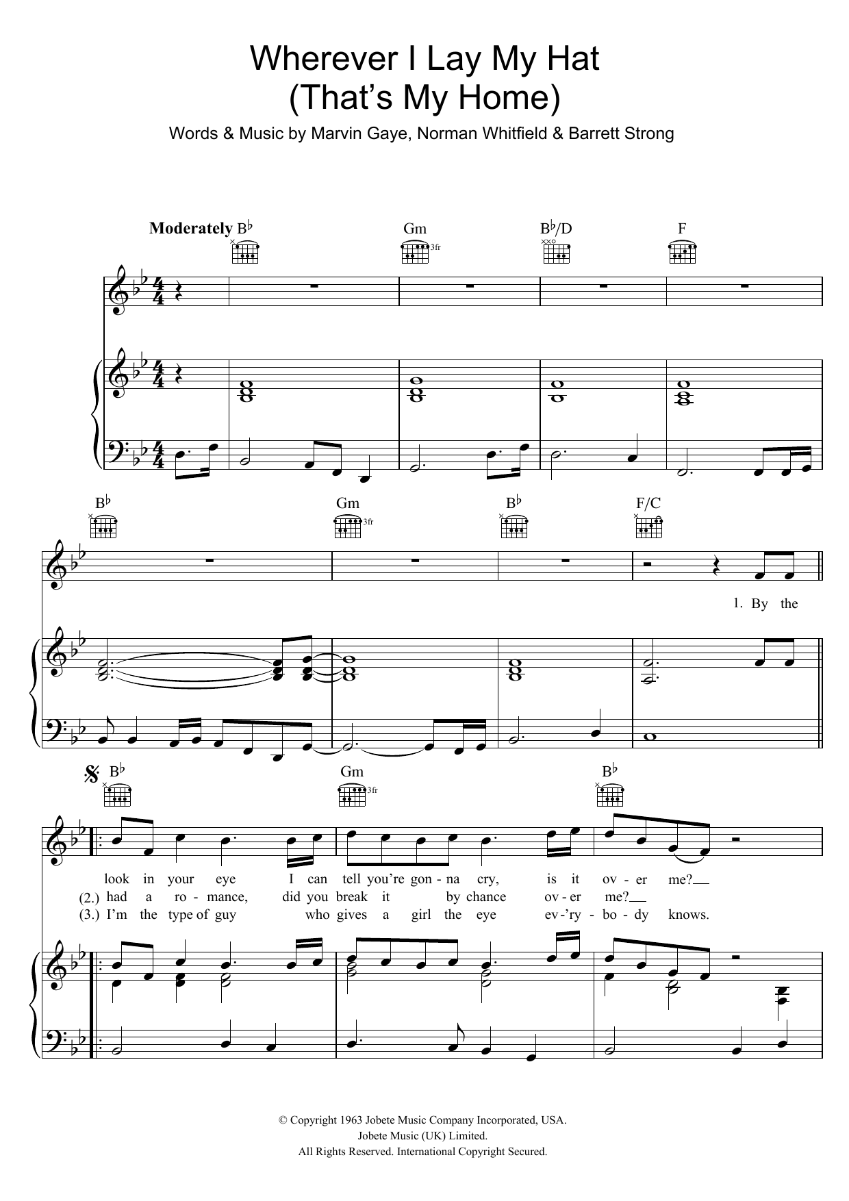 Learn to play Marvin Gaye Wherever I Lay My Hat (That's My Home) sheet music for Piano, Vocal & Guitar (Right-Hand Melody) in minutes. Marvin Gaye Wherever I Lay My Hat (That's My Home) sheet music preview music notes and score for Piano, Vocal & Guitar (Right-Hand Melody) including 4 page(s)