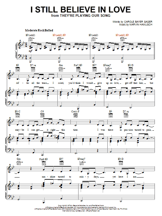 Learn to play Marvin Hamlisch I Still Believe In Love sheet music for Piano, Vocal & Guitar (Right-Hand Melody) in minutes. Marvin Hamlisch I Still Believe In Love sheet music preview music notes and score for Piano, Vocal & Guitar (Right-Hand Melody) including 4 page(s)