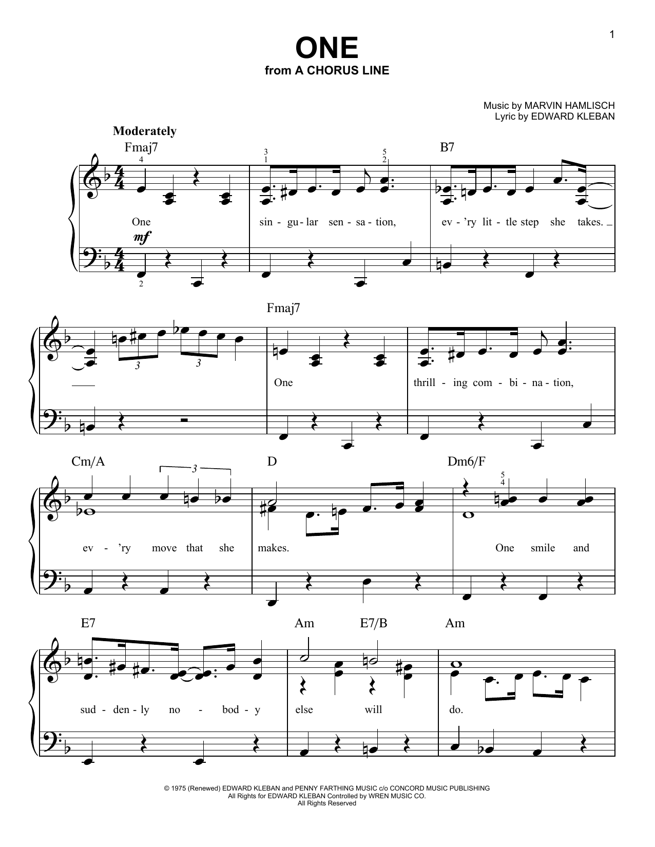 Learn to play Marvin Hamlisch One sheet music for Easy Piano in minutes. Marvin Hamlisch One sheet music preview music notes and score for Easy Piano including 3 page(s)