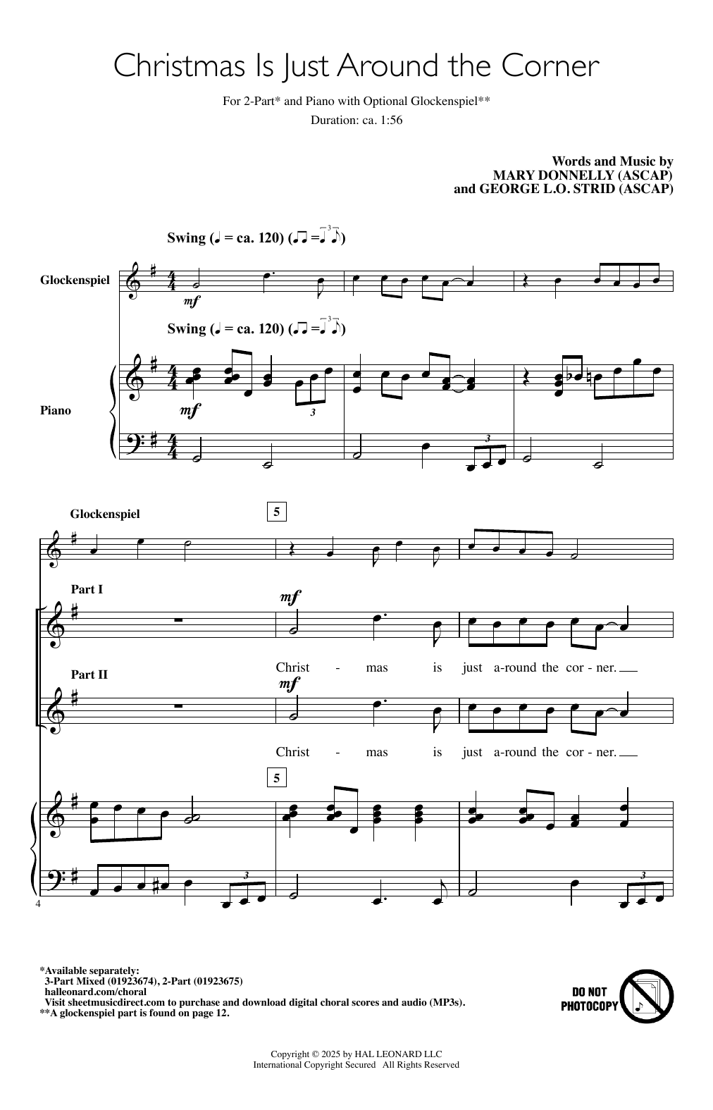 Mary Donnelly & George L.O. Strid Christmas Is Just Around The Corner sheet music, chords, lyrics - Printable PDF for 2-Part Choir
