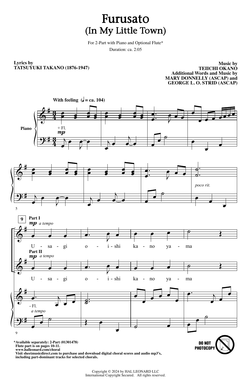 Mary Donnelly & George L.O. Strid Furusato (In My Little Town) sheet music, chords, lyrics - Printable PDF for 2-Part Choir