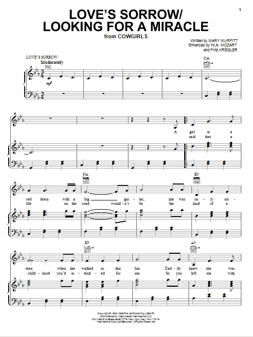 Mary Murfitt Love's Sorrow/Looking For A Miracle sheet music, chords, lyrics - Printable PDF for Piano, Vocal & Guitar (Right-Hand Melody)