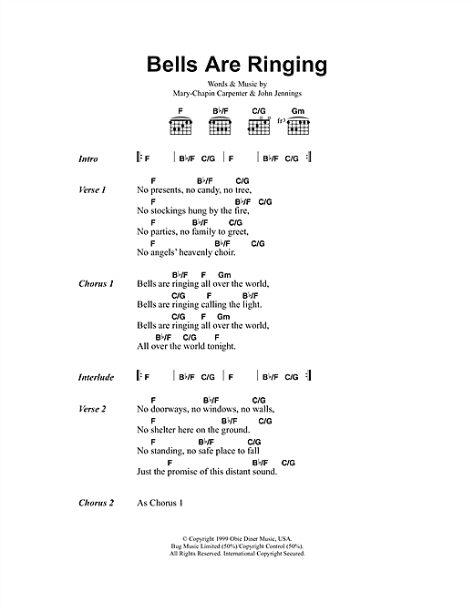 Mary Chapin Carpenter Bells Are Ringing sheet music, chords, lyrics - Printable PDF for Lyrics & Chords