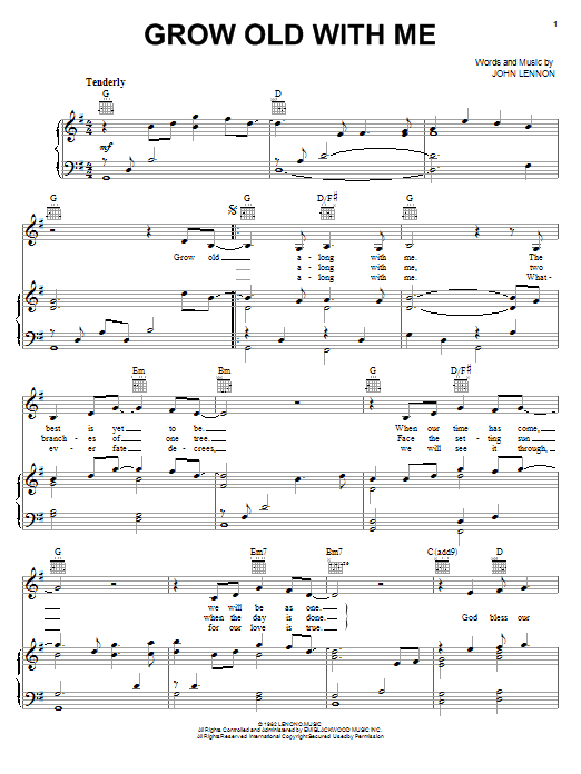 Mary Chapin Carpenter Grow Old With Me sheet music preview music notes and score for Piano, Vocal & Guitar (Right-Hand Melody) including 3 page(s)