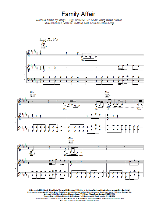 Learn to play Mary J. Blige Family Affair sheet music for Piano, Vocal & Guitar (Right-Hand Melody) in minutes. Mary J. Blige Family Affair sheet music preview music notes and score for Piano, Vocal & Guitar (Right-Hand Melody) including 8 page(s)
