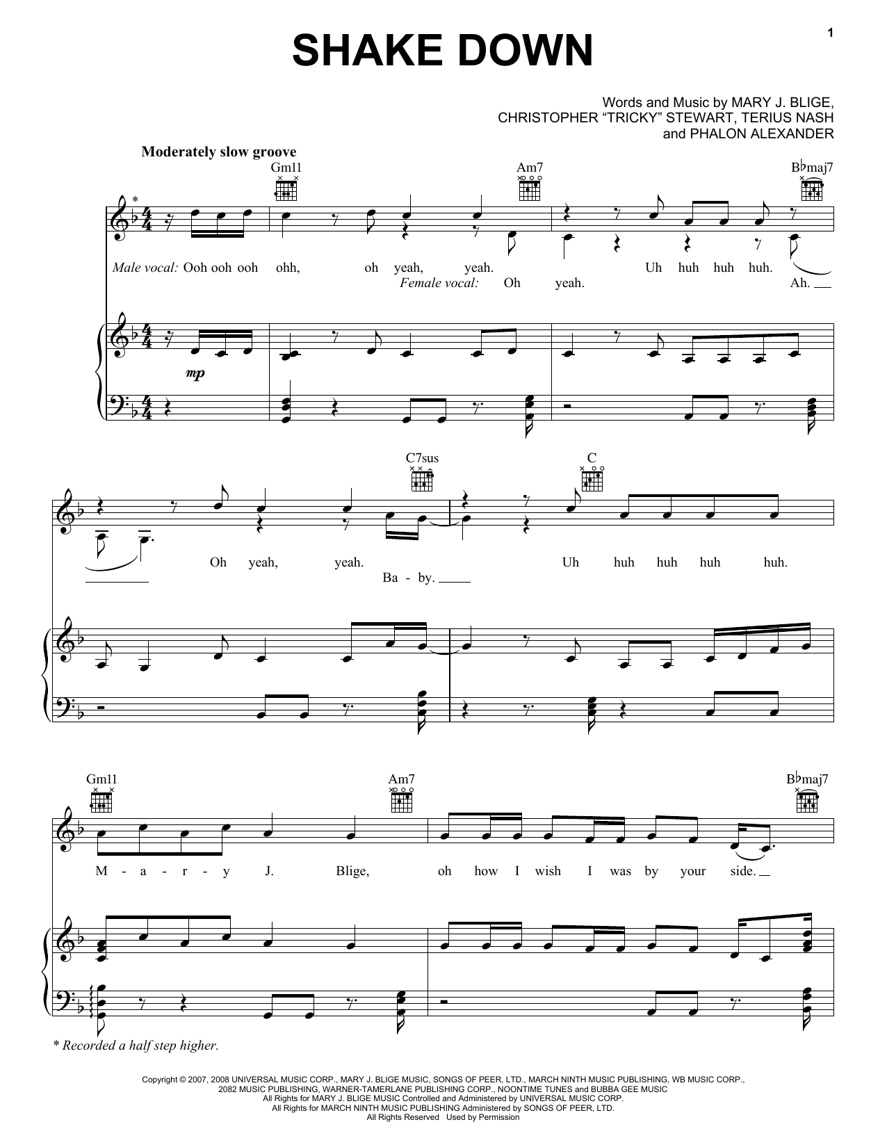Learn to play Mary J. Blige Shake Down sheet music for Piano, Vocal & Guitar (Right-Hand Melody) in minutes. Mary J. Blige Shake Down sheet music preview music notes and score for Piano, Vocal & Guitar (Right-Hand Melody) including 11 page(s)