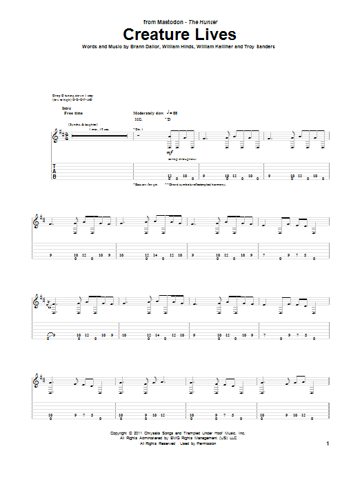 Learn to play Mastodon Creature Lives sheet music for Guitar Tab in minutes. Mastodon Creature Lives sheet music preview music notes and score for Guitar Tab including 5 page(s)