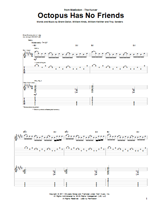 Learn to play Mastodon Octopus Has No Friends sheet music for Guitar Tab in minutes. Mastodon Octopus Has No Friends sheet music preview music notes and score for Guitar Tab including 7 page(s)