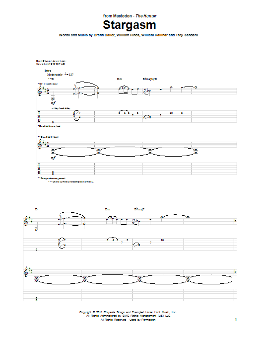 Mastodon Stargasm sheet music preview music notes and score for Guitar Tab including 8 page(s)