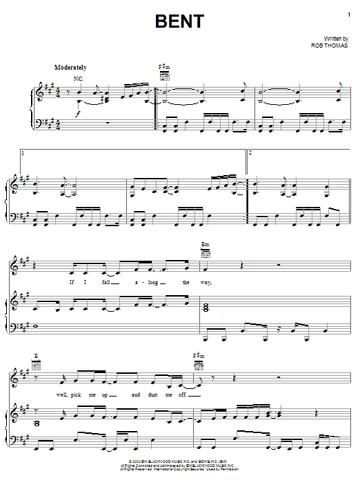 Matchbox Twenty Bent sheet music preview music notes and score for Piano, Vocal & Guitar (Right-Hand Melody) including 7 page(s)