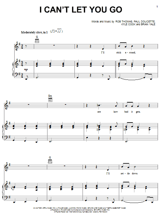 Learn to play Matchbox Twenty I Can't Let You Go sheet music for Piano, Vocal & Guitar (Right-Hand Melody) in minutes. Matchbox Twenty I Can't Let You Go sheet music preview music notes and score for Piano, Vocal & Guitar (Right-Hand Melody) including 8 page(s)