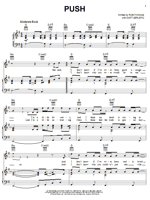 Learn to play Matchbox Twenty Push sheet music for Piano, Vocal & Guitar (Right-Hand Melody) in minutes. Matchbox Twenty Push sheet music notes and chords