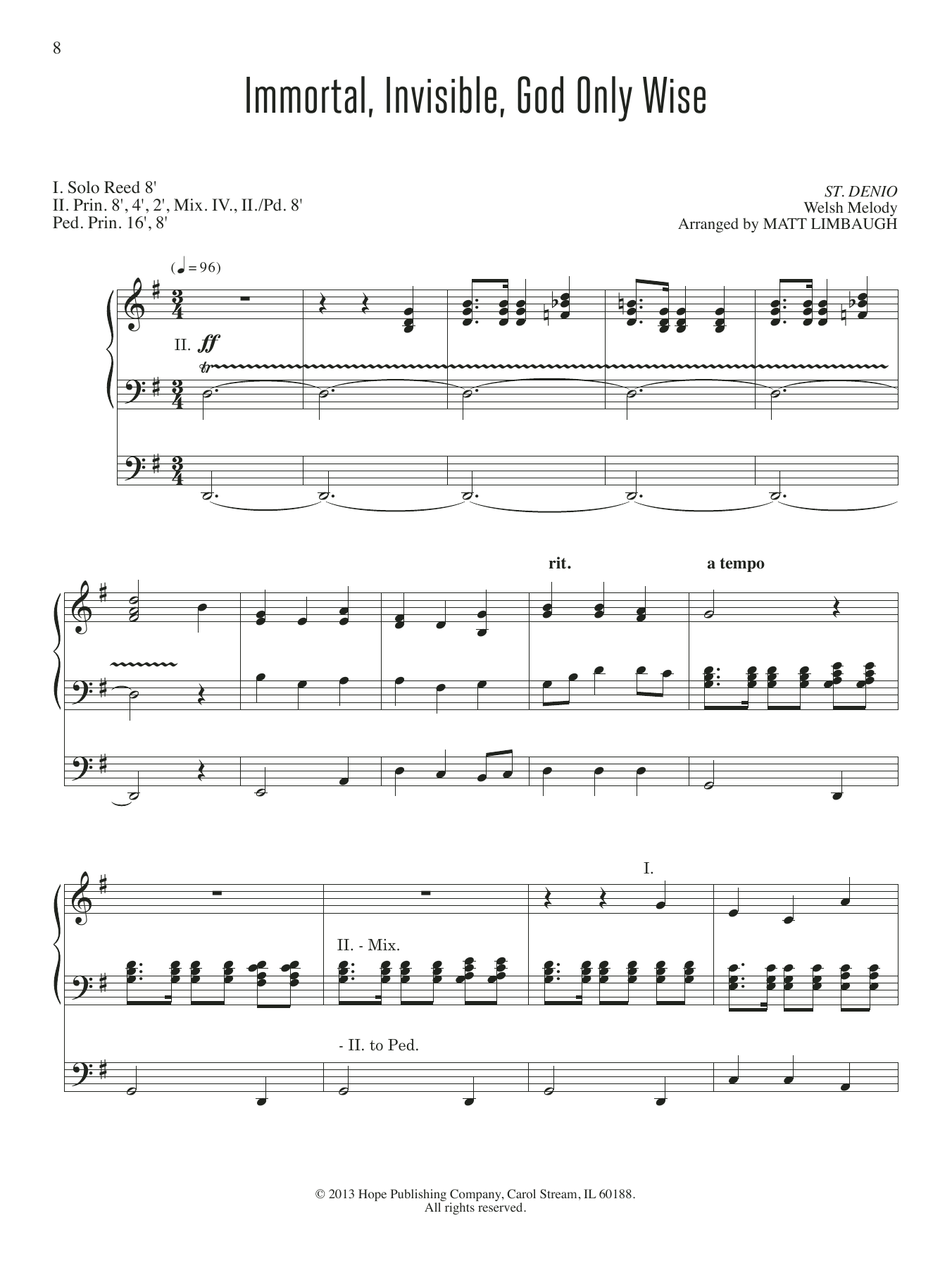 Matt Limbaugh Immortal, Invisible, God Only Wise sheet music, chords, lyrics - Printable PDF for Organ