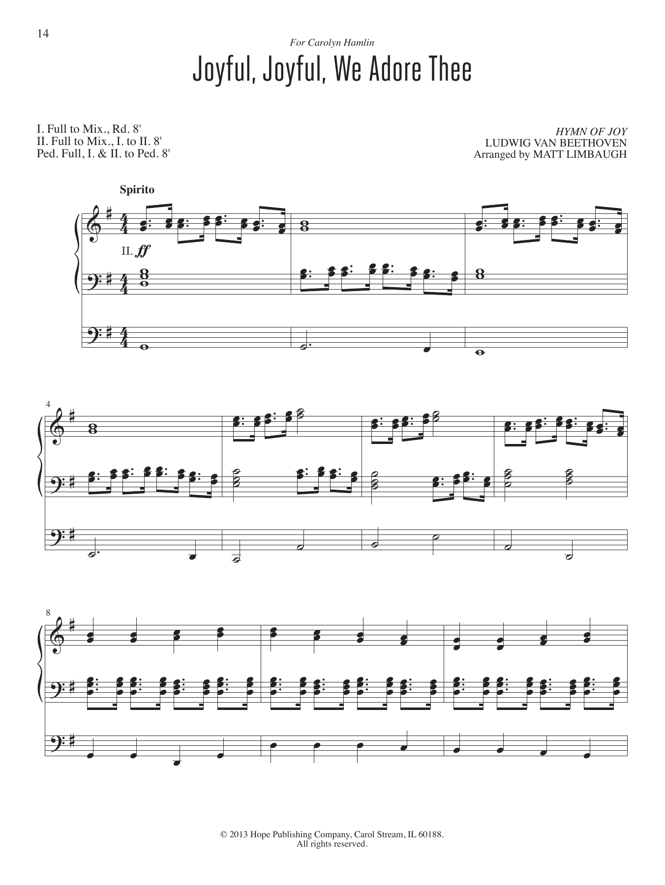 Matt Limbaugh Joyful, Joyful, We Adore Thee sheet music, chords, lyrics - Printable PDF for Organ