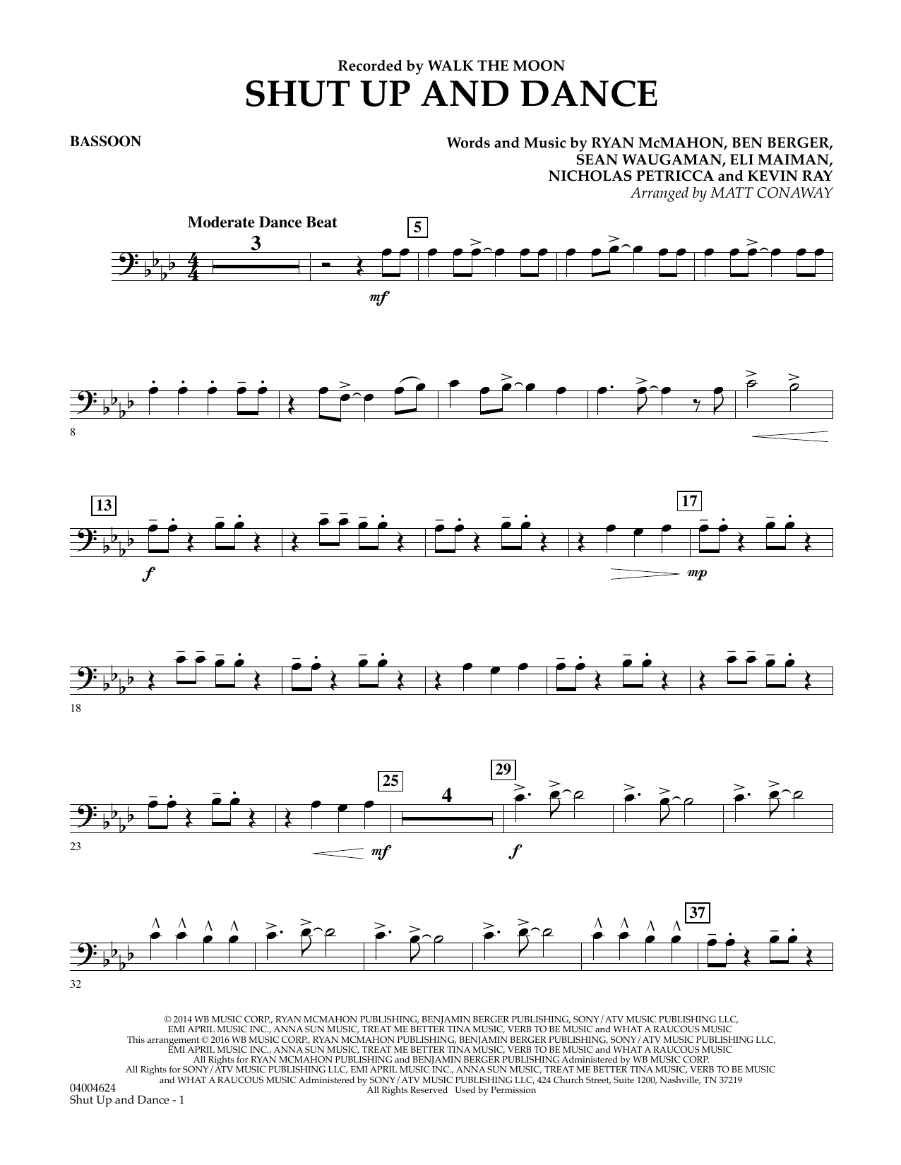 Learn to play Matt Conaway Shut Up And Dance - Bassoon sheet music for Concert Band in minutes. Matt Conaway Shut Up And Dance - Bassoon sheet music preview music notes and score for Concert Band including 2 page(s)