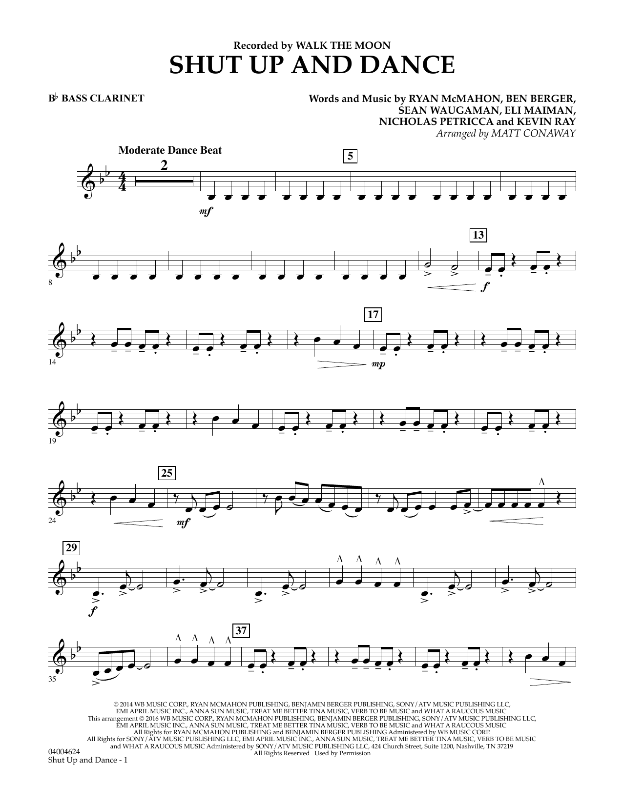 Learn to play Matt Conaway Shut Up And Dance - Bb Bass Clarinet sheet music for Concert Band in minutes. Matt Conaway Shut Up And Dance - Bb Bass Clarinet sheet music preview music notes and score for Concert Band including 2 page(s)