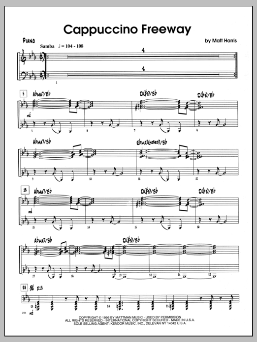 Learn to play Matt Harris Cappuccino Freeway - Piano sheet music for Jazz Ensemble in minutes. Matt Harris Cappuccino Freeway - Piano sheet music preview music notes and score for Jazz Ensemble including 6 page(s)