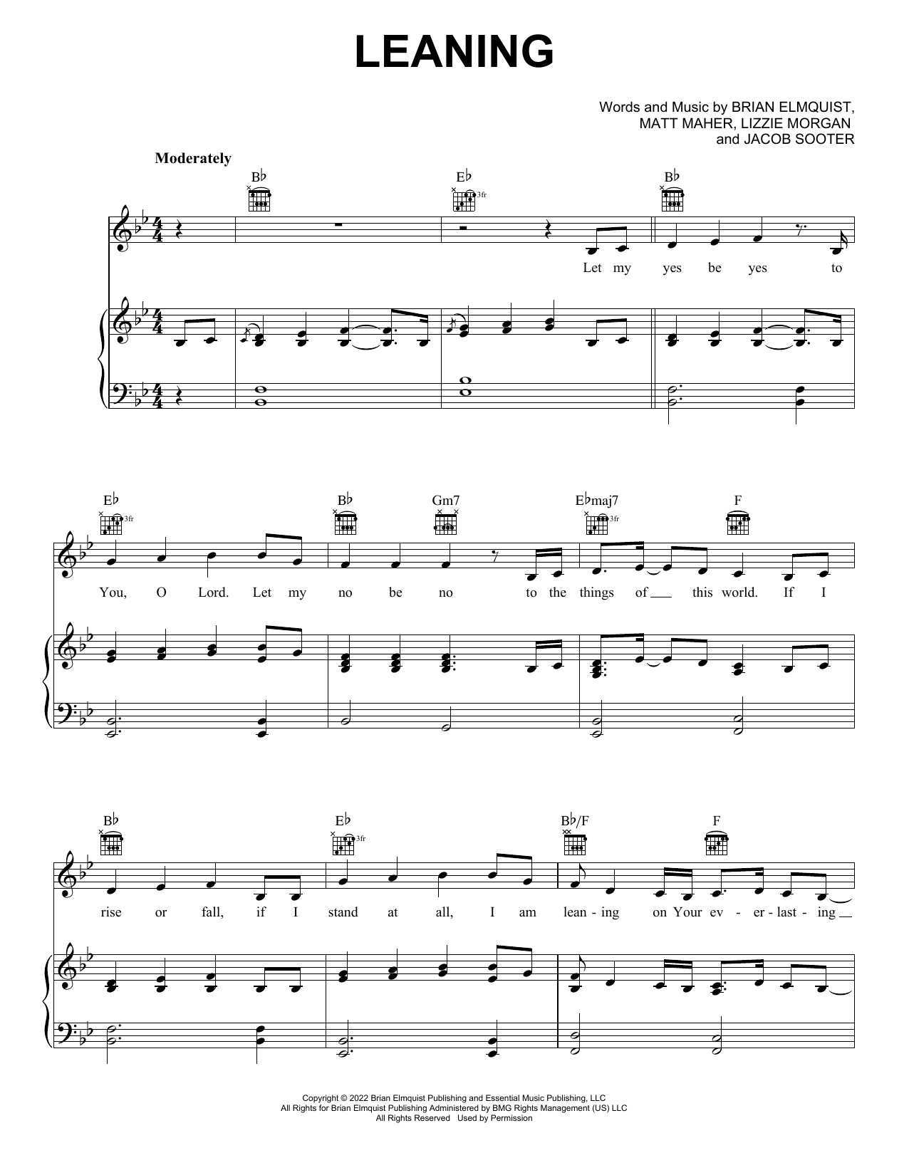 Matt Maher Leaning (feat. Lizzie Morgan) sheet music preview music notes and score for Piano, Vocal & Guitar Chords (Right-Hand Melody) including 6 page(s)