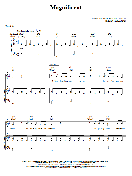 Learn to play Matt Redman Magnificent sheet music for Piano, Vocal & Guitar (Right-Hand Melody) in minutes. Matt Redman Magnificent sheet music notes and chords